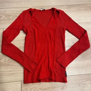 Armani Jeans Women’s Red Ribbed Cutout Twist Viscose Blend Sweater Size 12